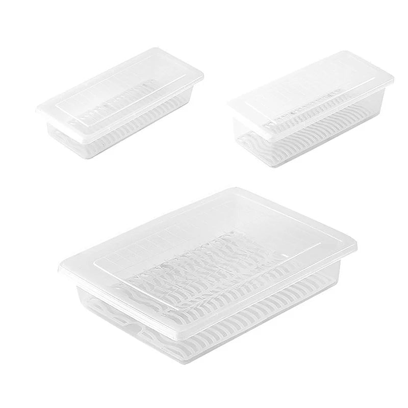 Food Fresh Storage Box Containers Kitchen Fridge Organizer Case Removable Drain Plate Tray For Keep Fruits Vegetables Meat Fish