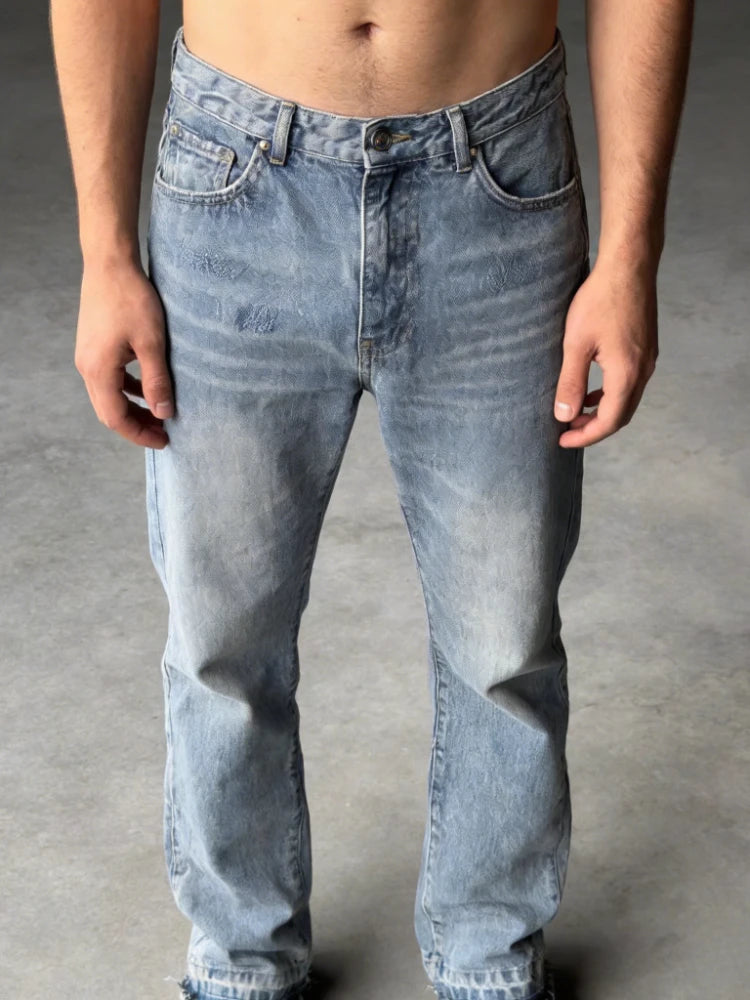 Mens Jeans Harajuku Y2K Vintage Slim Fit Washed Denim Pants Hip Hop Gothic Straight Leg Micro Flared Casual Streetwear Fashion