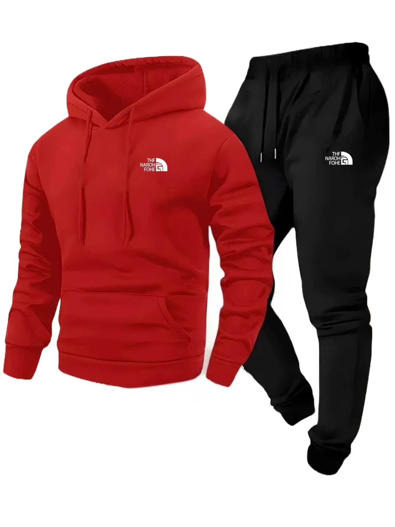 Men's Autumn/Winter Printed Casual Two-Piece Set: Hooded Sweatshirt and Pocketed Trousers, Regular Fit Outdoor Sportswear
