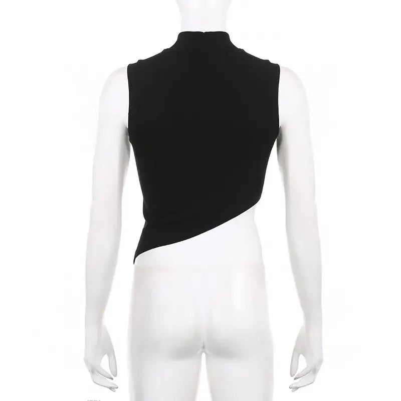 Y2K Crop Knit Top e-girl Women Sleeveless Asymmetrical Hem High Neck Stretchy Fitted Sweater Vest Summer 90s Outfit