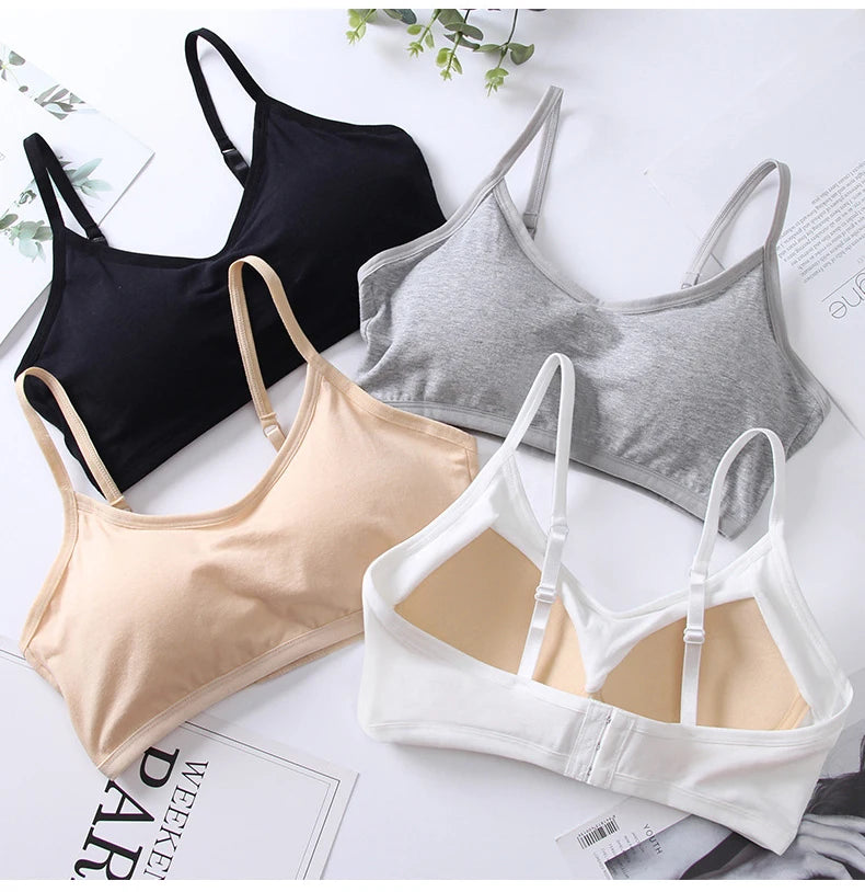Cotton Bra for Women Fixed Pads Sports Shockproof Underwear Seamless Solid Back Closure Female Lingerie