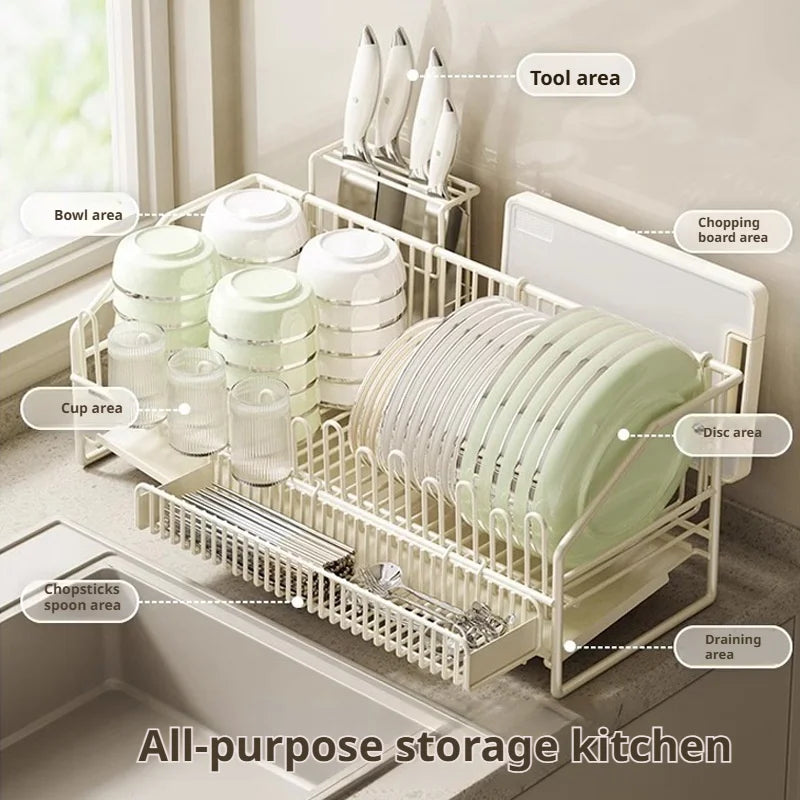 Kitchen Drain Dish Rack Holder Sink Countertop Bowl Chopstick Cutlery Storage Basket Dishes Organizer Hanger Draining Shelf