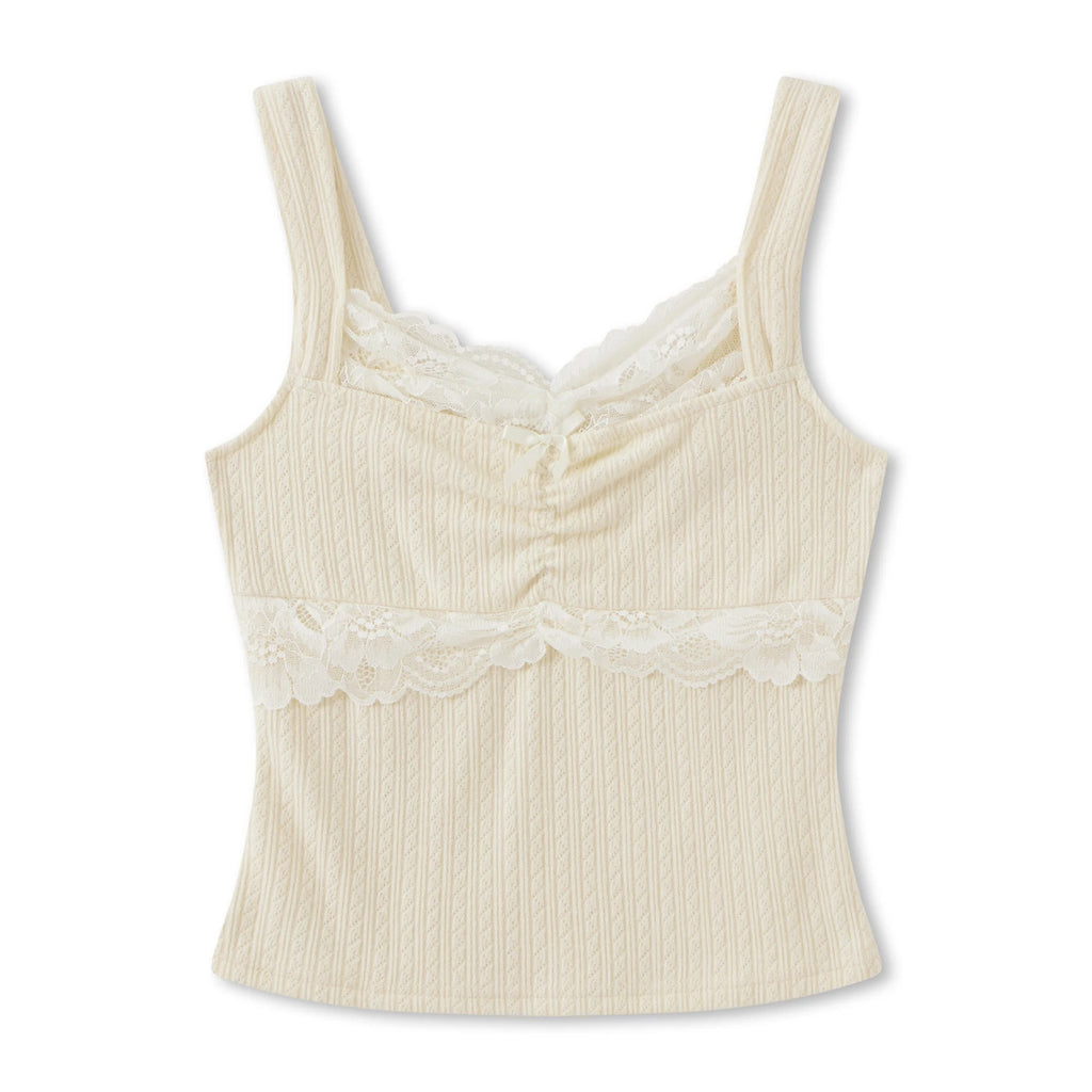 Y2k Coquette Lace Trim Crop Top Women 00s Vintage Aesthetic Grunge Slim Fit Vest Retro Cottage Tank Tops Clothes