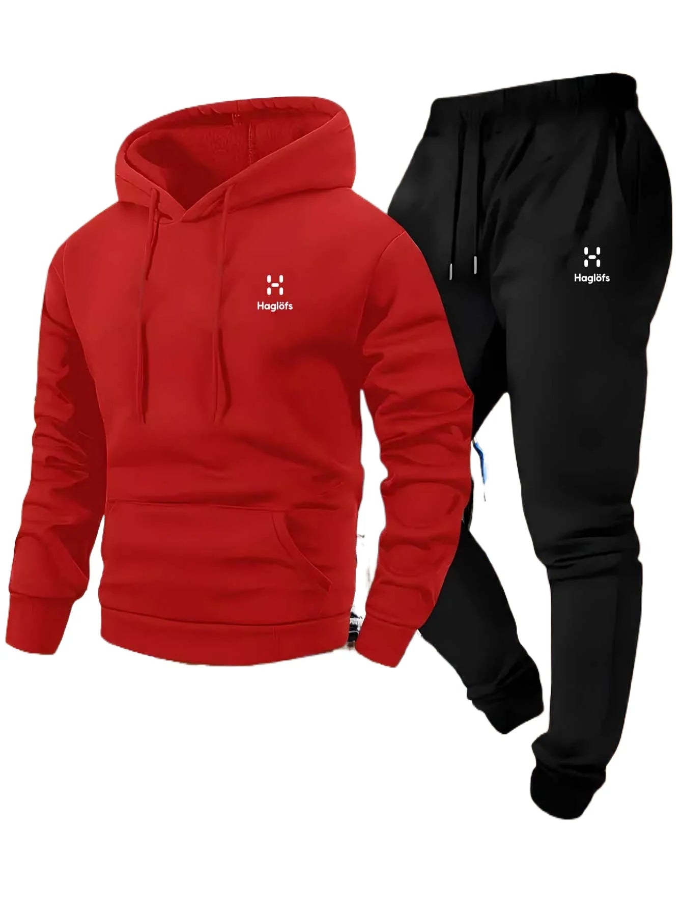 Men's autumn and winter casual two-piece hooded sweatshirt, long pants with pockets, suit, regular outdoor style