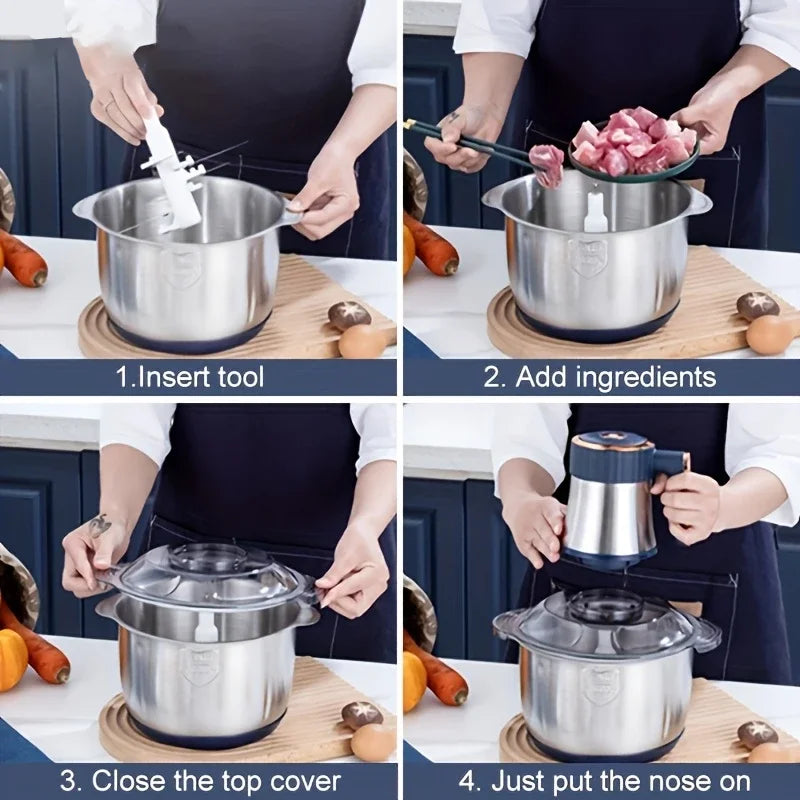 5L Multifunctional Food Processor 304 Stainless Steel Meat Grinder Chopper Slicer Blender 220V EU Plug Electric Kitchen Tool