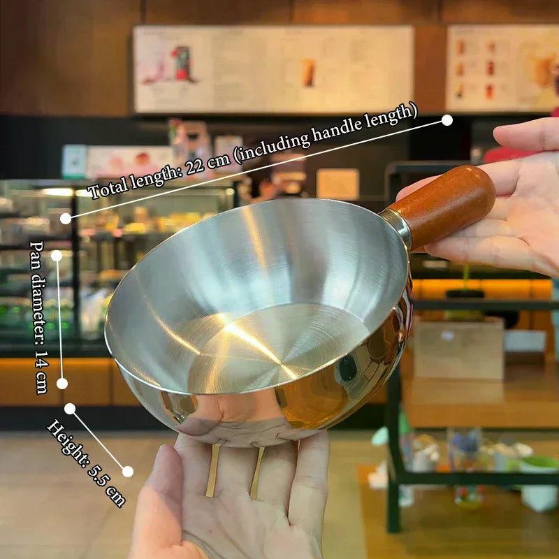 Stainless Steel Milk Pot With Wooden Handle, Compact Cooking Pot, Suitable For Frying Eggs And Heating Milk. Made Of Stainless S