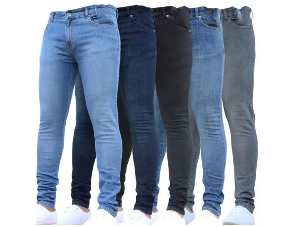 European and American New Style Tight and Personalized Popular Jeans 2024 Fashion Men's Elastic Solid Color Slim-fit Pants