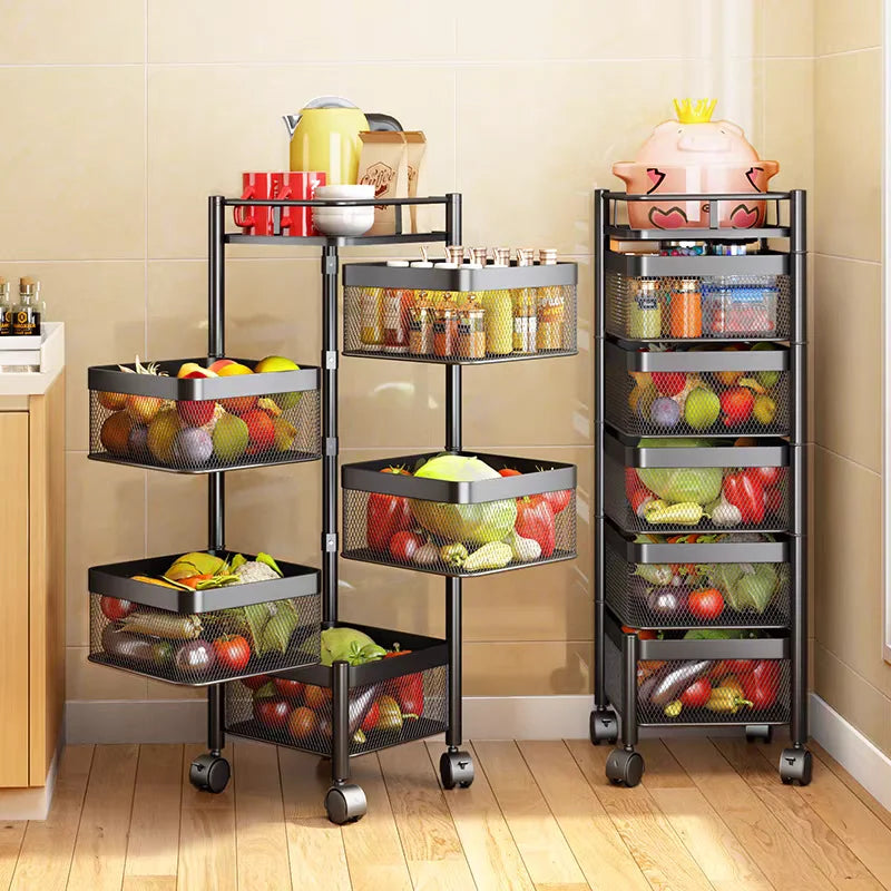 Home Use Rotating Multi-Layer Mobile Storage Ra Frie  Vegetable Fruit Storage elf Kitchen Organization No Installation