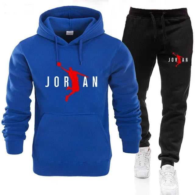 Autumn and winter new men's hooded sweatshirt casual set, outdoor fitness long-sleeved men's pullover + pants two-piece set