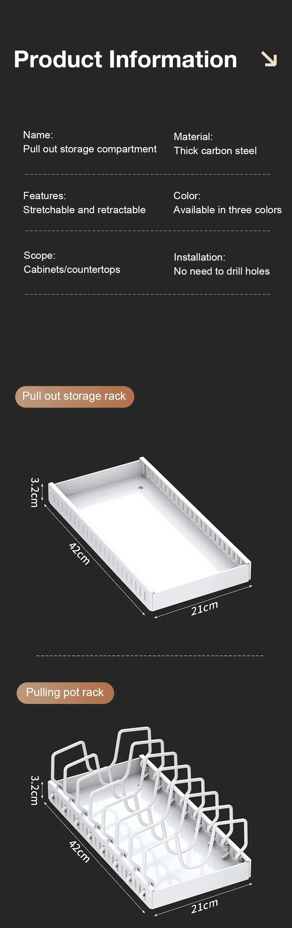 Kitchen Multifunctional Organizer - Pull-Out for Pots/Pans, Sliding Lid Holder, Spice Rack & Dish Drying Racks Drawer Organizer