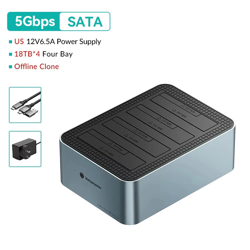 Yottamaster Aluminum 4/5 Bay SATA Hard Drive Docking Station Type-C 78W with Offline Clone for 2.5/3.5 inch SSD HDD Enclosure