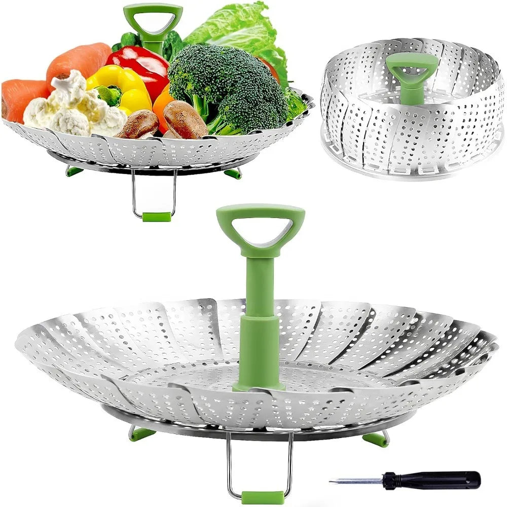 Food Steamer Basket Stainless Steel Expandable Folding Mesh Vegetable Cooker Steamer Pannen Kitchen Tool Dish Steam