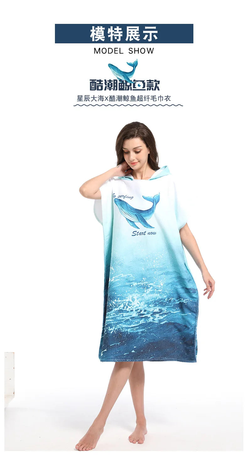 Microfiber Hooded Towel Men Women for Swimming Beach Travel Quick Dry Changing Robe Cape Bath Towel Bathrobe Surf Poncho
