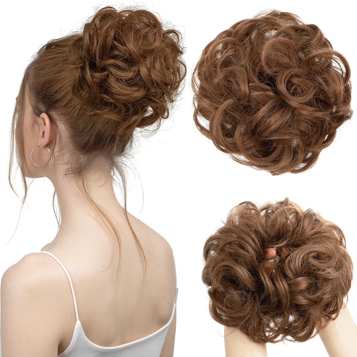 Synthetic Messy Updo Chignon Premium Big Curly Elastic Hair Scrunchies Hairpieces Donut Updo Blonde Brown Hair Pieces For Women
