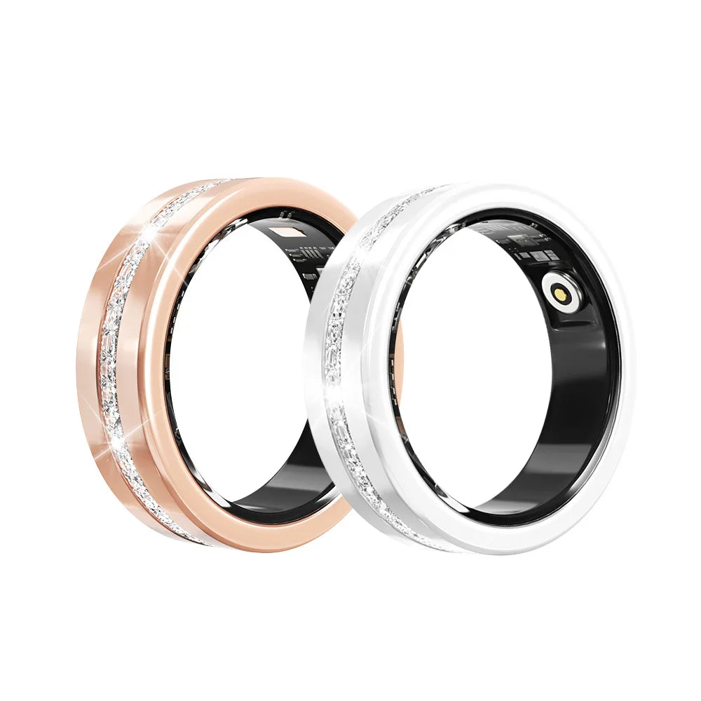 Diamond Smart Ring Heart Rate Monitor Waterproof Bluetooth Sleep Tracking Fitness Ring
