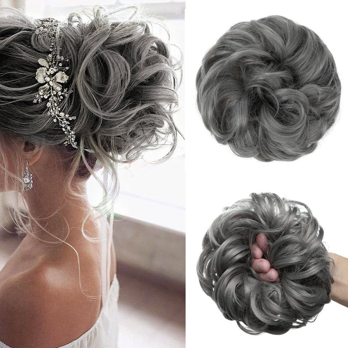 Synthetic Messy Updo Chignon Premium Big Curly Elastic Hair Scrunchies Hairpieces Donut Updo Blonde Brown Hair Pieces For Women