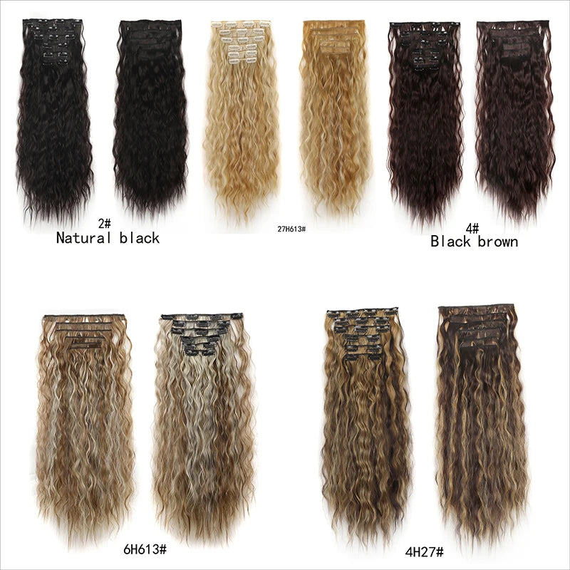 Synthetic Clip In Hair Extensions 6PCS Set Kinky Curly 24inch Long  Clip On Hairpiece Style For Women Girls Daily Party