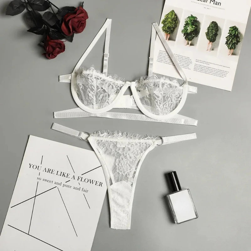 Women's Sheer Lace Bra & Brief Set — Fairy Embroidery Collection
