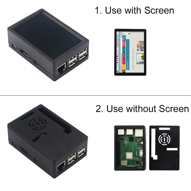Raspberry Pi 3B Plus Case Plastic ABS Case Shell Box Optional Cooling Fan for Raspberry Pi 3B+/3B Use with 3.5 Inch Screen