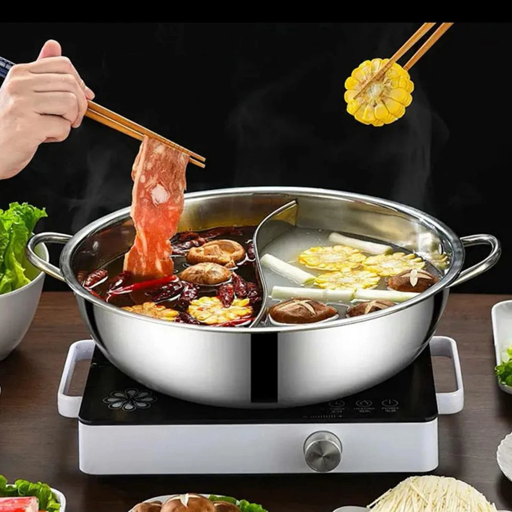 30cm Twin Divided Hot Pot Stainless Steel Hotpot Kitchen Cooker Home Cooking Cookware Soup Cooking Pot