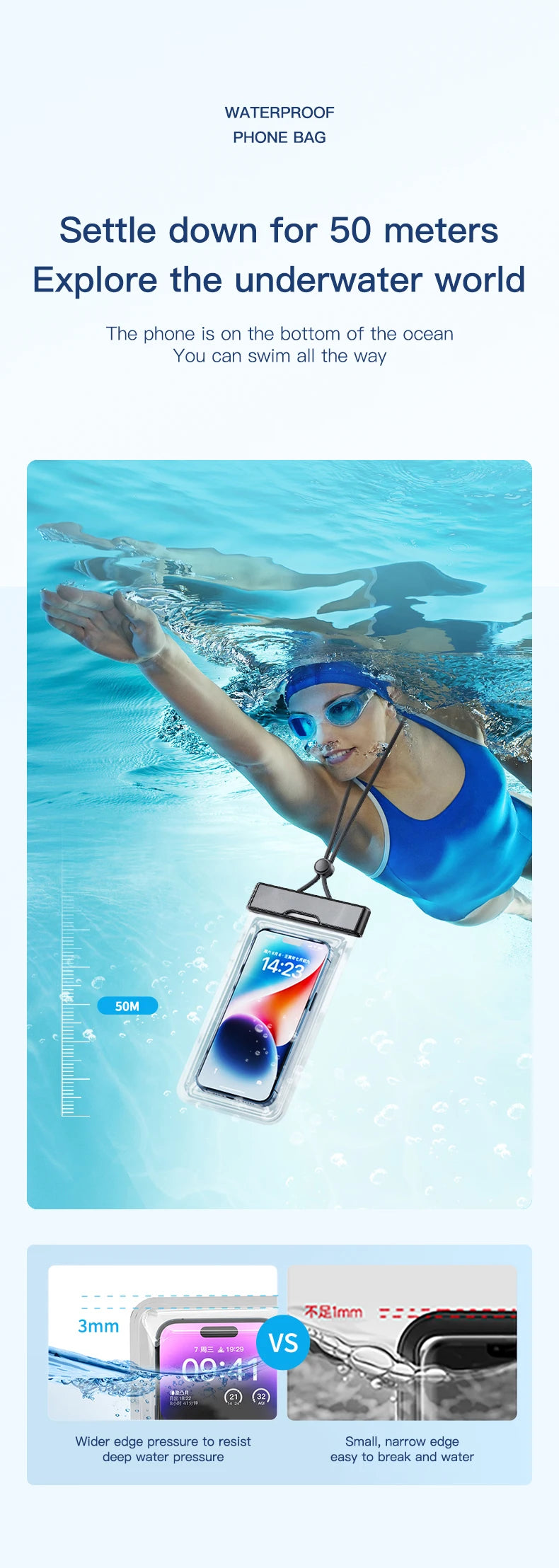 Clear Window Waterproof Phone Pouch - Touchscreen Case for Underwater Photos, Swimming, Rafting (iPhone, Huawei, Xiaomi, Android