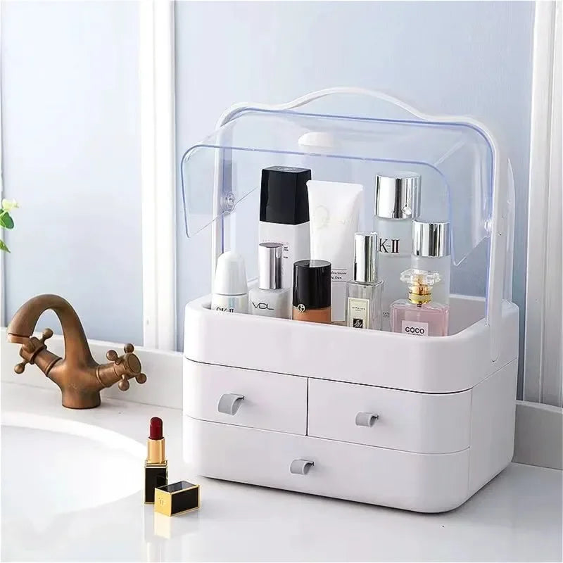 Hot Makeup Organizer Storage Box Dust-proof Desktop Drawer Jewelry Organizer Transparent Handle Skincare Storage Containers
