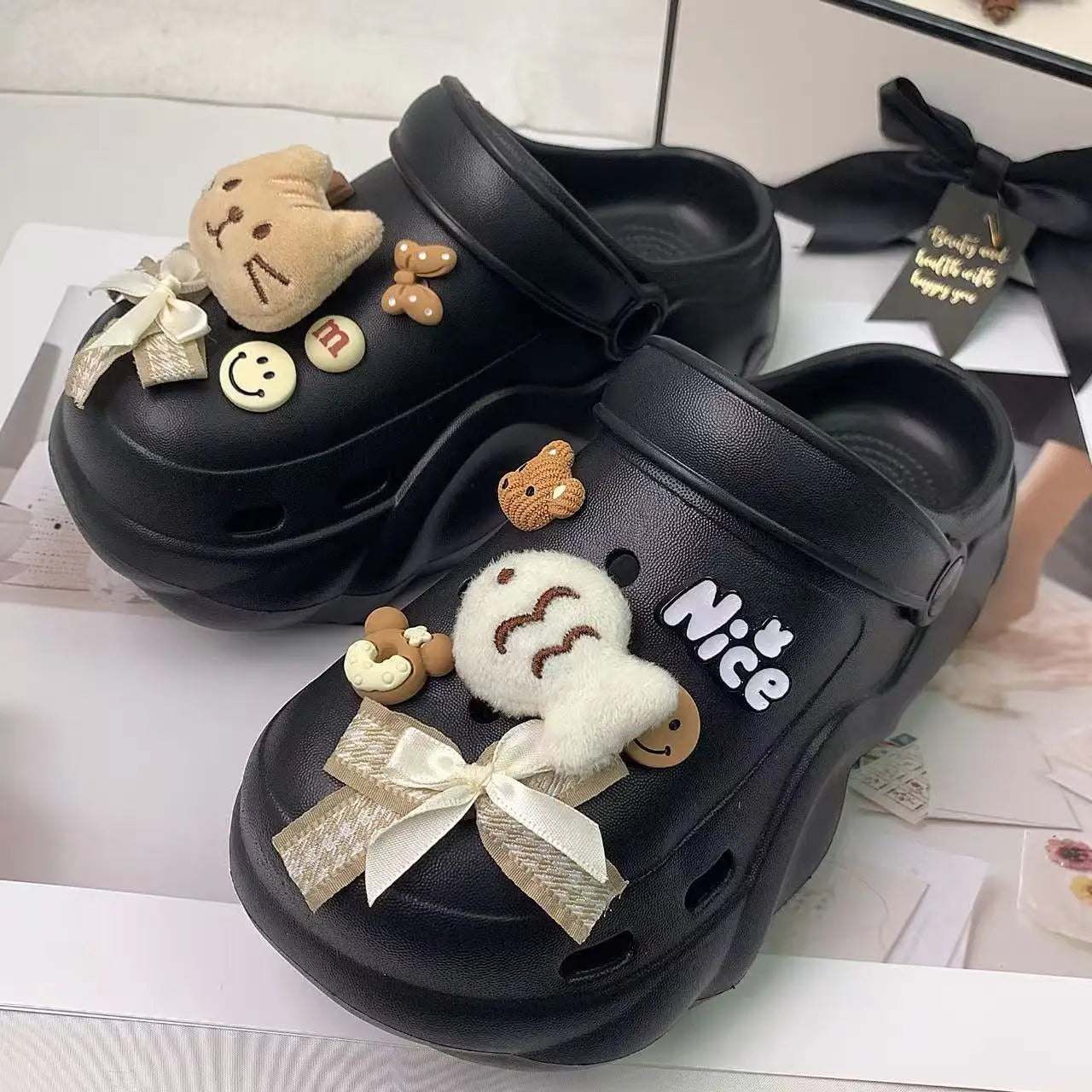 New Style Women's Clogs, Fashionable Cloud-Heel Thick-Soled Sandals for Summer, Made of Lightweight Eva Material, Comfortable Catfish-Patterned Set of Thick-Soled Sandals