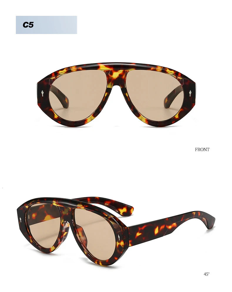 SO&EI Retro Pilot Women Sunglasses Fashion Blue Green Shades UV400 Men Rivets Punk Outdoor Sun Glasses