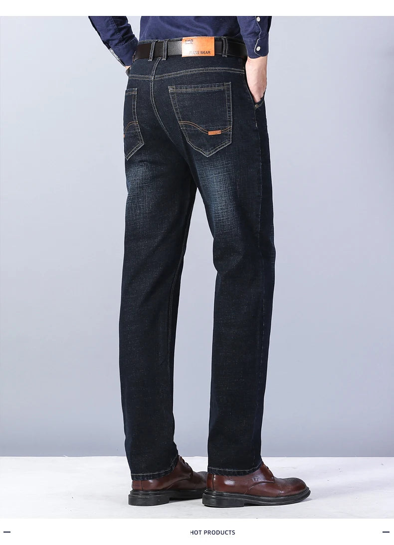 New Men's Fashion  Business Casual Stretch Slim Jeans Classic Trousers Denim Pants Male Black Blue