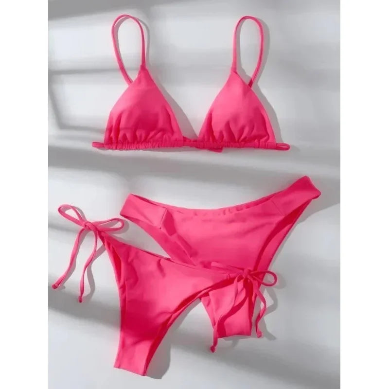 Women's Sexy 3-Piece Bikini Set - Push Up Bandage Triangle Swimsuit in Blue & Purple, Brazilian Beachwear