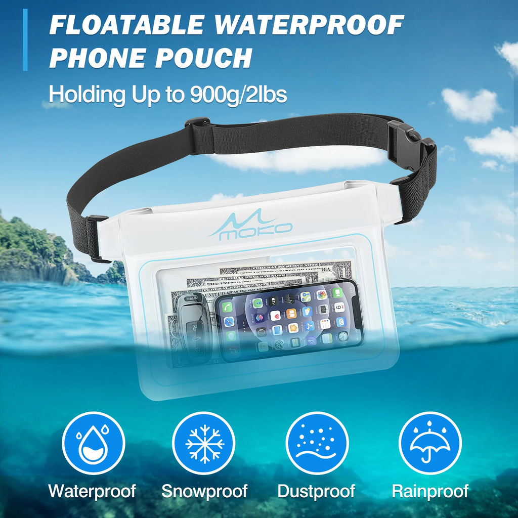 MoKo Waterproof Phone Pouch Fanny Pack Floating Dry Bag Swimming Waist Bag Underwater Ski Drift Diving for iPhone 13/13 Pro Max