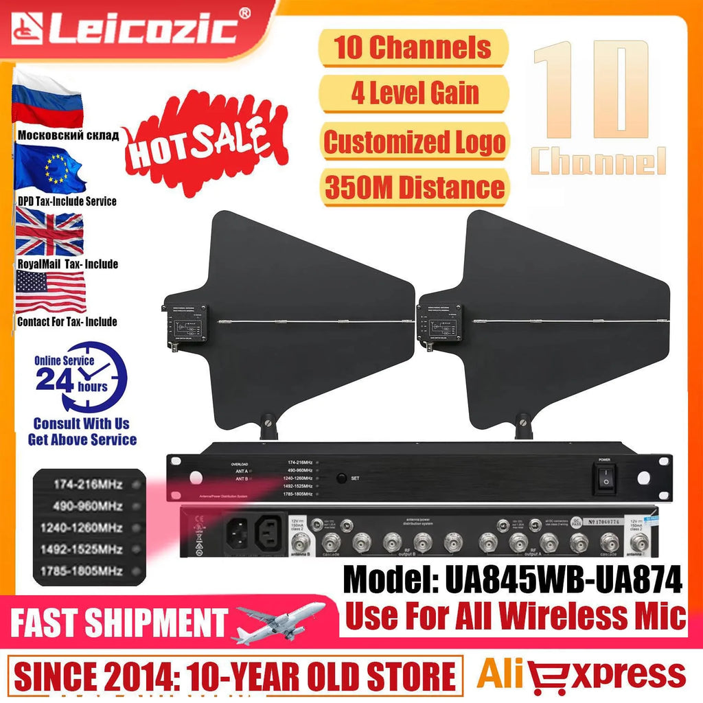 Leicozic UA845 UA874 UHF Antenna Power Distribution System RF Signal Distributor For Microphone Wireless Enhancer 460-950Mhz