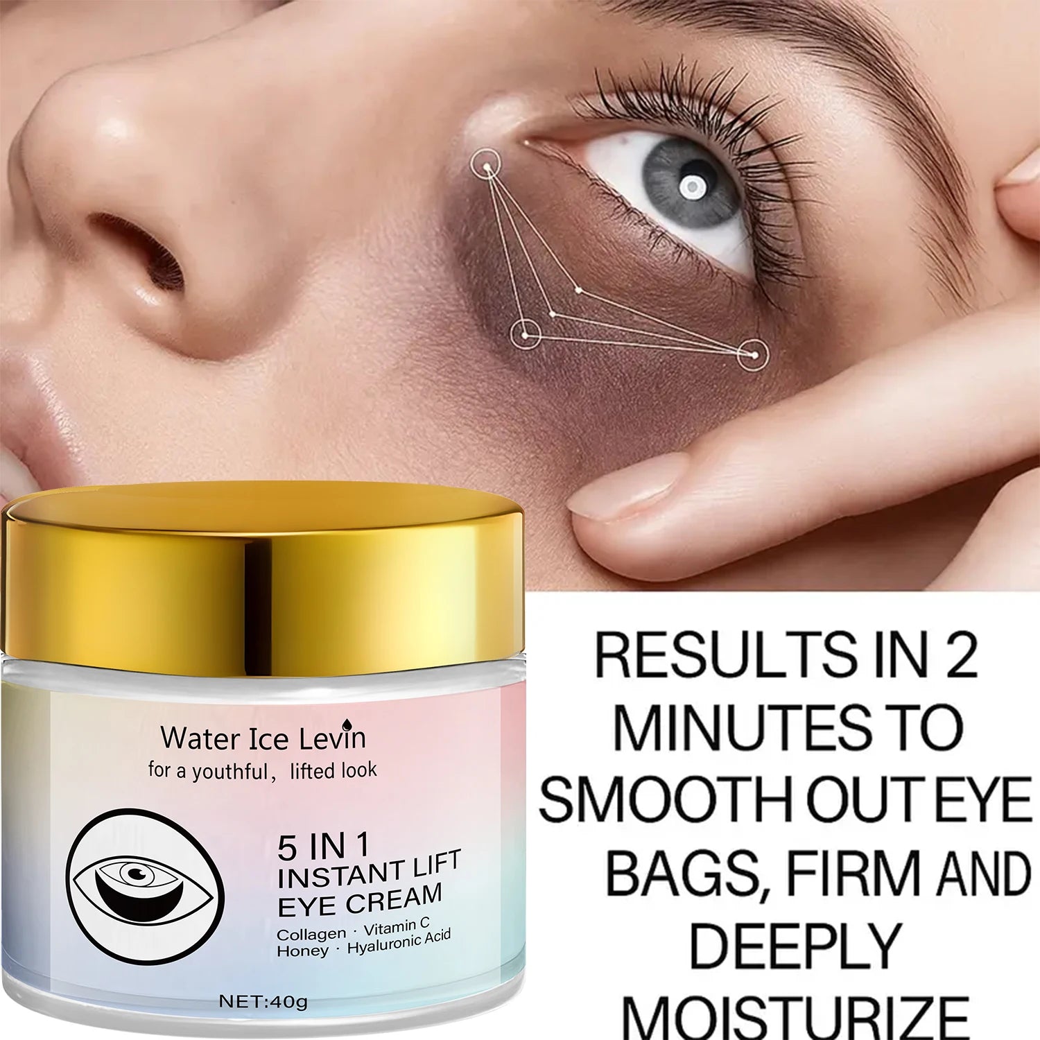 Collagen & Vitamin C Eye Cream 40g, Anti-Aging Firming Eye Treatment with Honey & Hyaluronic Acid, Fast Delivery