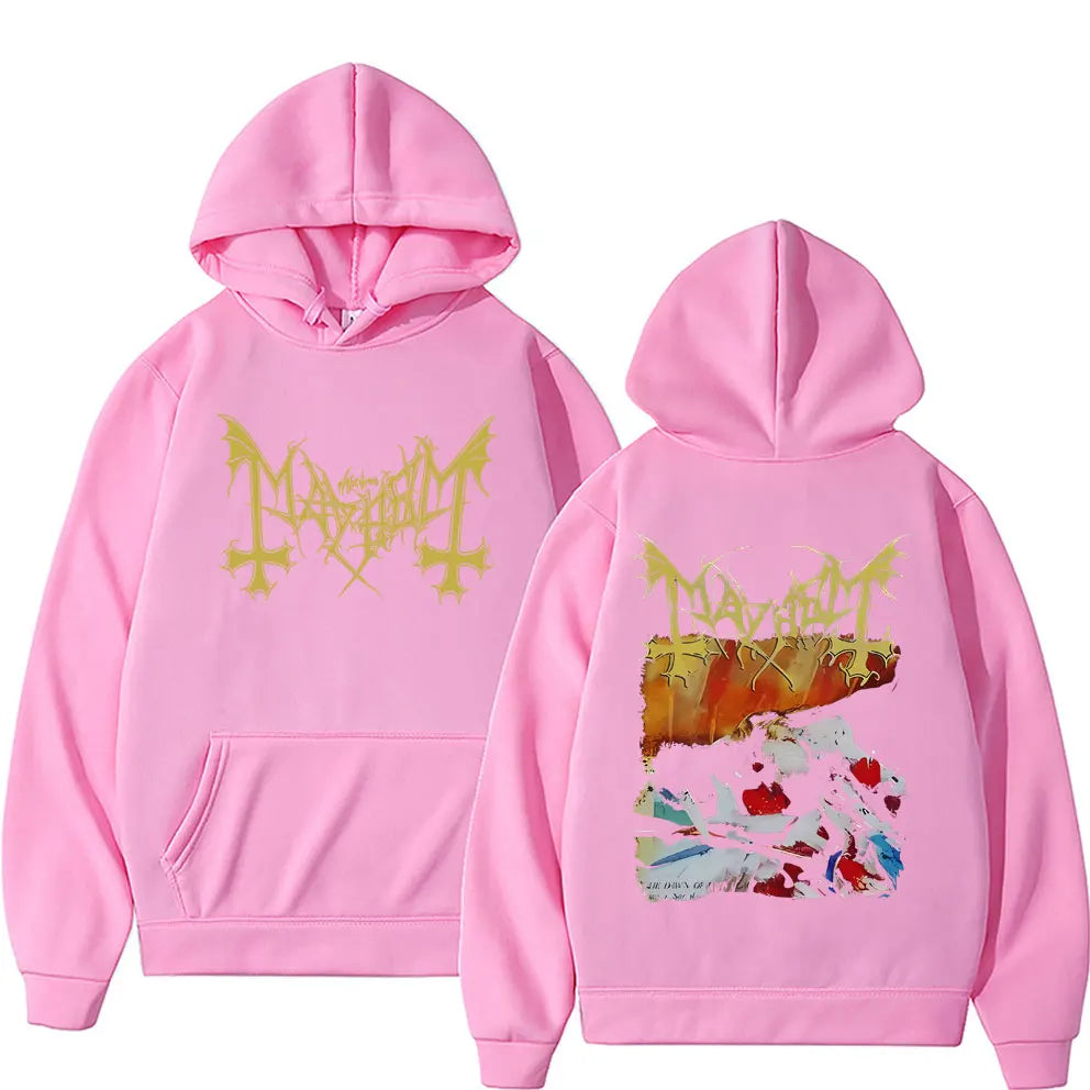 Fashion Vintage Mayhem The Dawn of The Black Hearts Hoodie Men Women Rock Oversized Sportswear Male Death Black Metal Hoodies