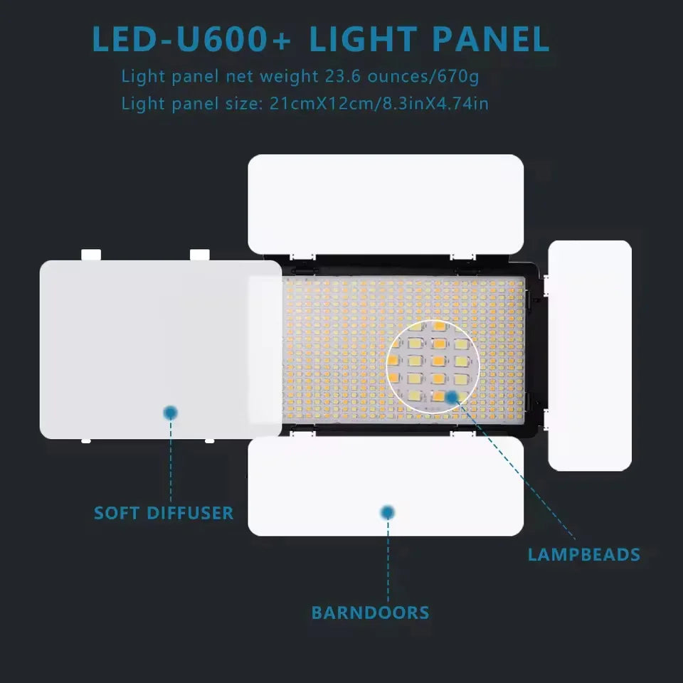 U800 U600 LED Photo Studio Light Portable Video Recording Photography Panel Lamp for Tiktok Youbute Game Live Video Lighting
