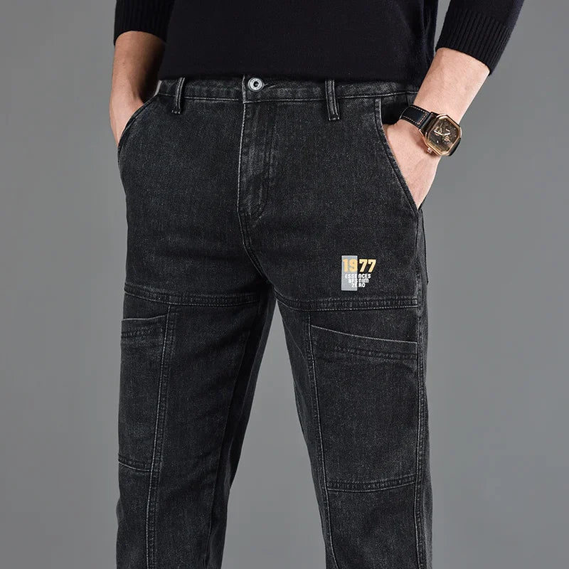 2025 New Style Jeans Men's Slim Fit Korean Style Comfortable Straight Leg Elastic Gray Mid Waist Pants Men's Casual Denim Pants