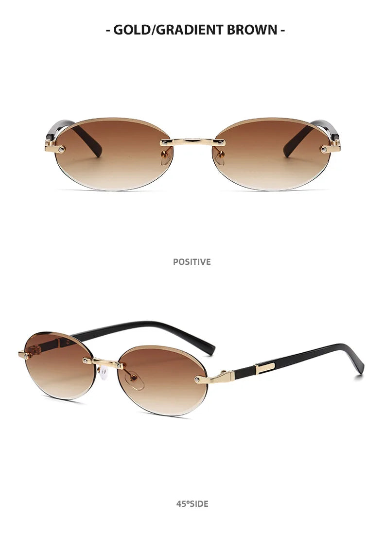 Personalized Oval Frame Sunglasses Women Men Retro Metal High-end Sun Glasses Luxuy Frameless Trimming Traveling UV400 Eyewear