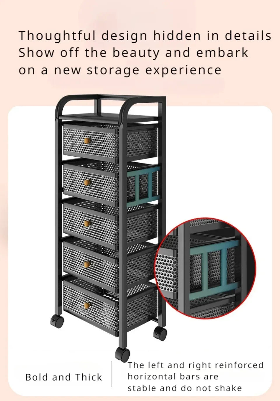 Kitchen Shelf With Drawer Multifunctional Storage Rack Fruits Vegetables Storage Cart Organizer With Wheels Bar Carts Cabinets