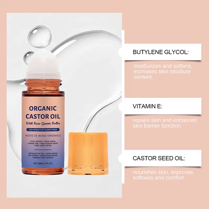 Castor Oil Roll-on For Hair & Skin Moisturizing Treatment Dry Skin, Hair Growth Frizz Control Lightens Fine Lines Nourishes Body