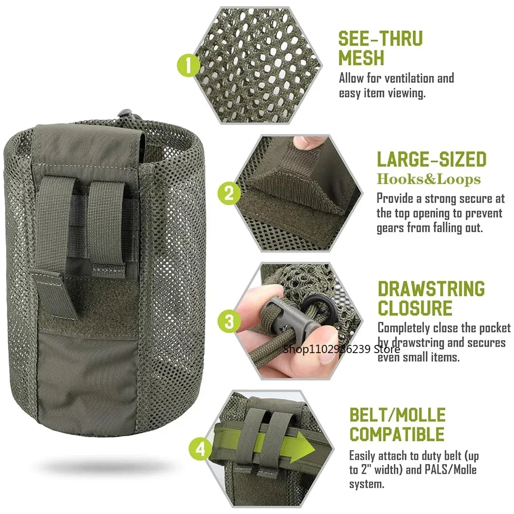 Tactical Style Roll-Up Mesh Utility Pouch, Lightweight Foldable Storage Pocket for Outdoor & EDC Use