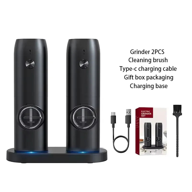 USB Charging Electric Salt and Pepper Grinder Rechargeable Adjustable Coarseness Automated Spice Mill for Kitchen Cooking Dining