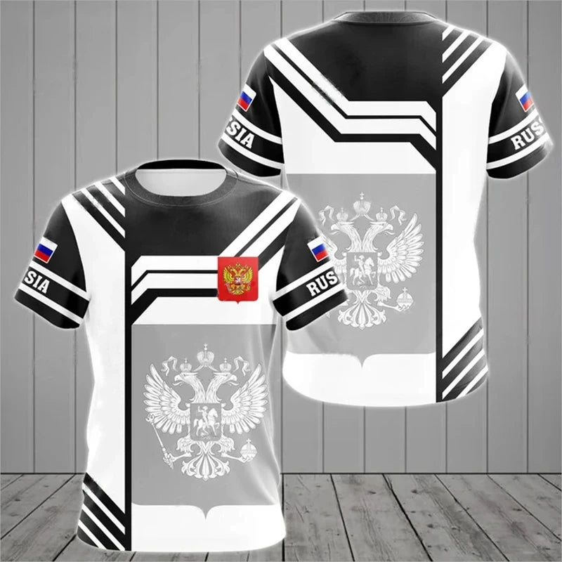 Russia Flag Men's T-shirts Crew Neck Russian Tops 3D Print Oversized Fashion Short Sleeve Men Clothing T Shirt Loose Streetwear