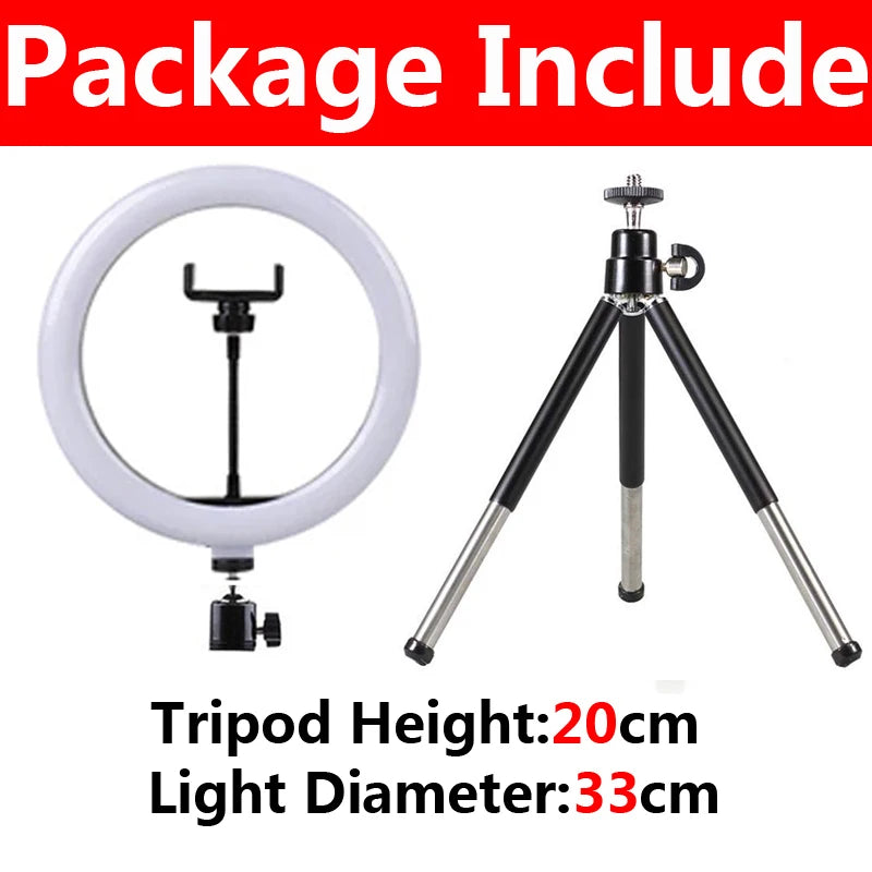 Video Light 26cm Selfie LED Ring Light Dimmable Round Ring Fill Lamp With Stand Tripods Rim Of Light For Tiktok Makeup Ringlight
