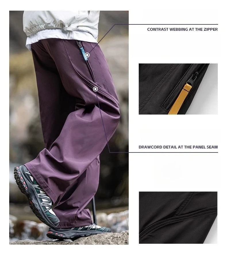 Streetwear Cargo Pants - Waterproof Windproof Fabric with Drawstring Elastic Waist｜Fall 2025 Loose Fit