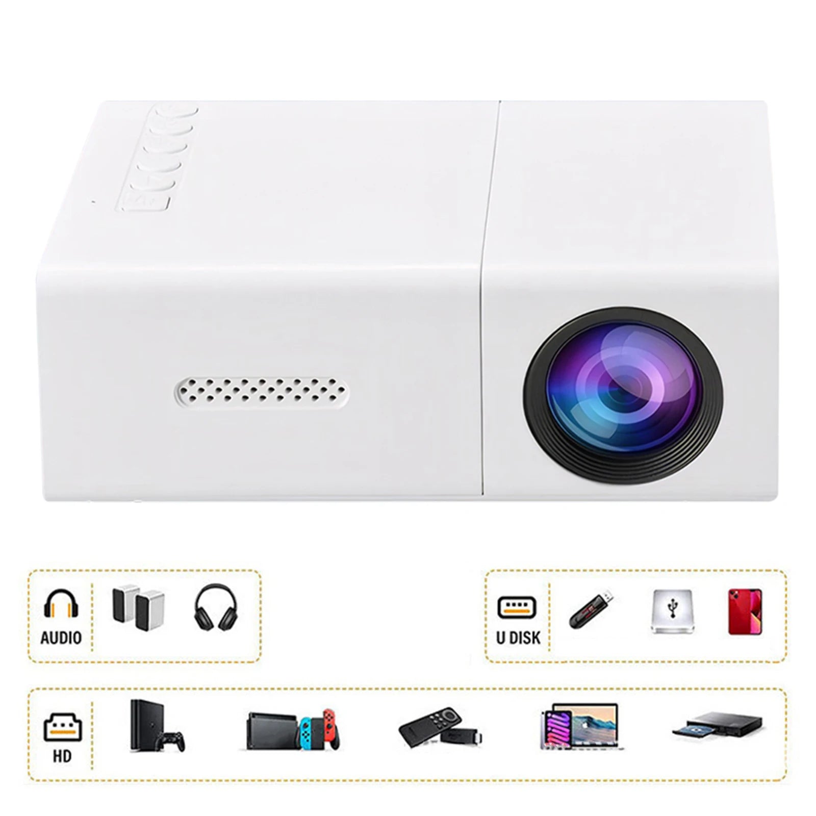 1080P LED Mini Projector with Remote Control 4K HD Video Projector Smart Mobile Projection Tool for Outdoor Camping Movies