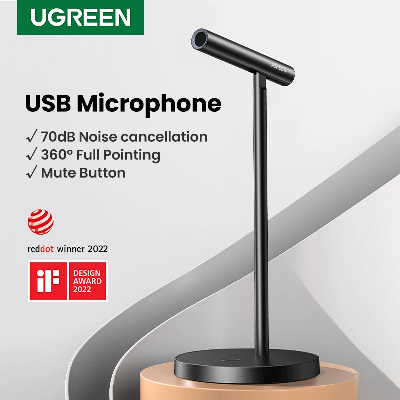 UGREEN USB Computer Microphone 360 Omnidirectional for Streaming,Gaming, YouTube,Podcasting Desktop Microphone with Mute Button