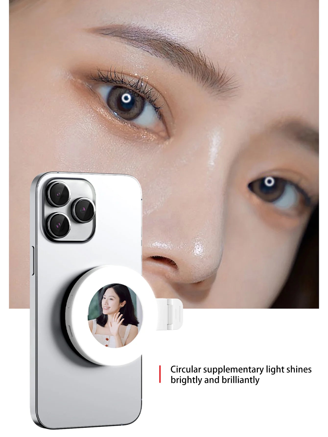 A must-have selfie lighting device for influencers' live streaming Combining a rear selfie mirror and a clip-on light to optimiz