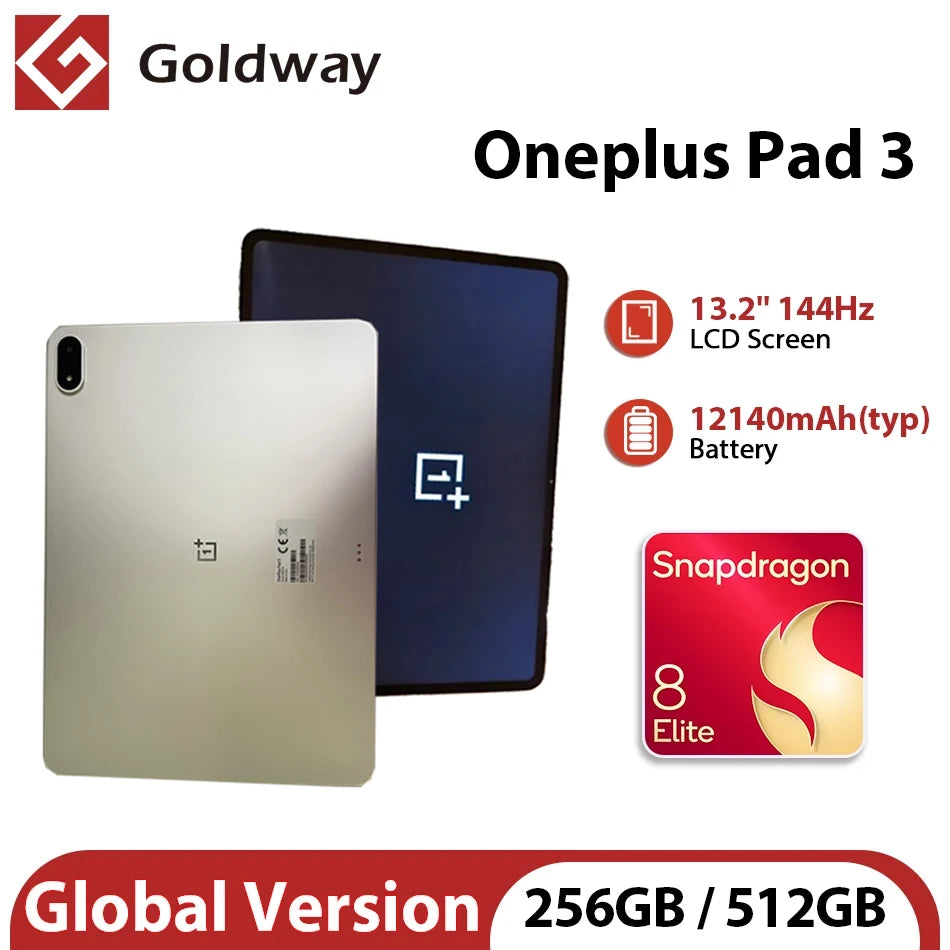 Global Version OnePlus Pad 3 Tablet 256GB 512GB ROM Qualcomm Snapdragon 8 Elite 13.2" 3.4K 144Hz Screen 13MP Camera 12140mAh
