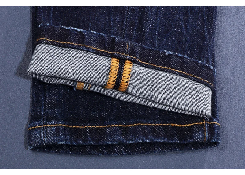 Designer Fashion Men Jeans High Quality Retro Blue Stretch Slim Fit Painted Ripped Jeans Men Brand Vintage Denim Pants Hombre
