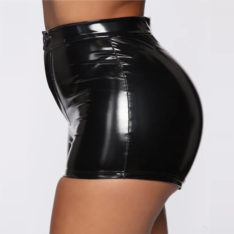 Women's High Waist Faux Leather Shorts - Dance & Festival Fashion Bottoms